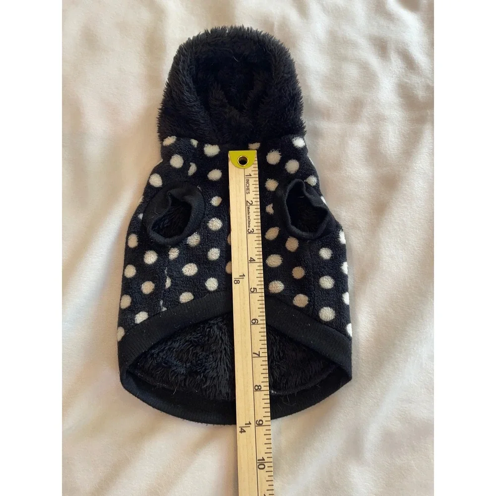 Polka Dot Fleece Pet Hoodie Black White Red Heart Small Dog Cat Sweater